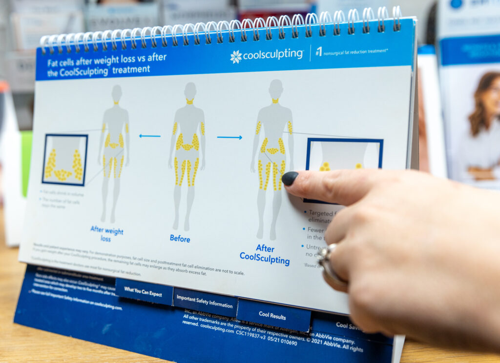 A doctor walks her patient through what's possible when using Coolsculpting alongside peptides for fat loss in Atlanta.