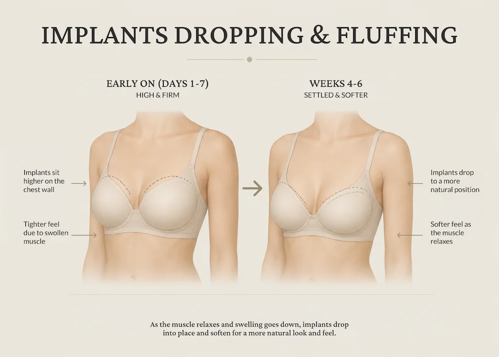 What breast changes happen during weeks 4-6 of recovery?
